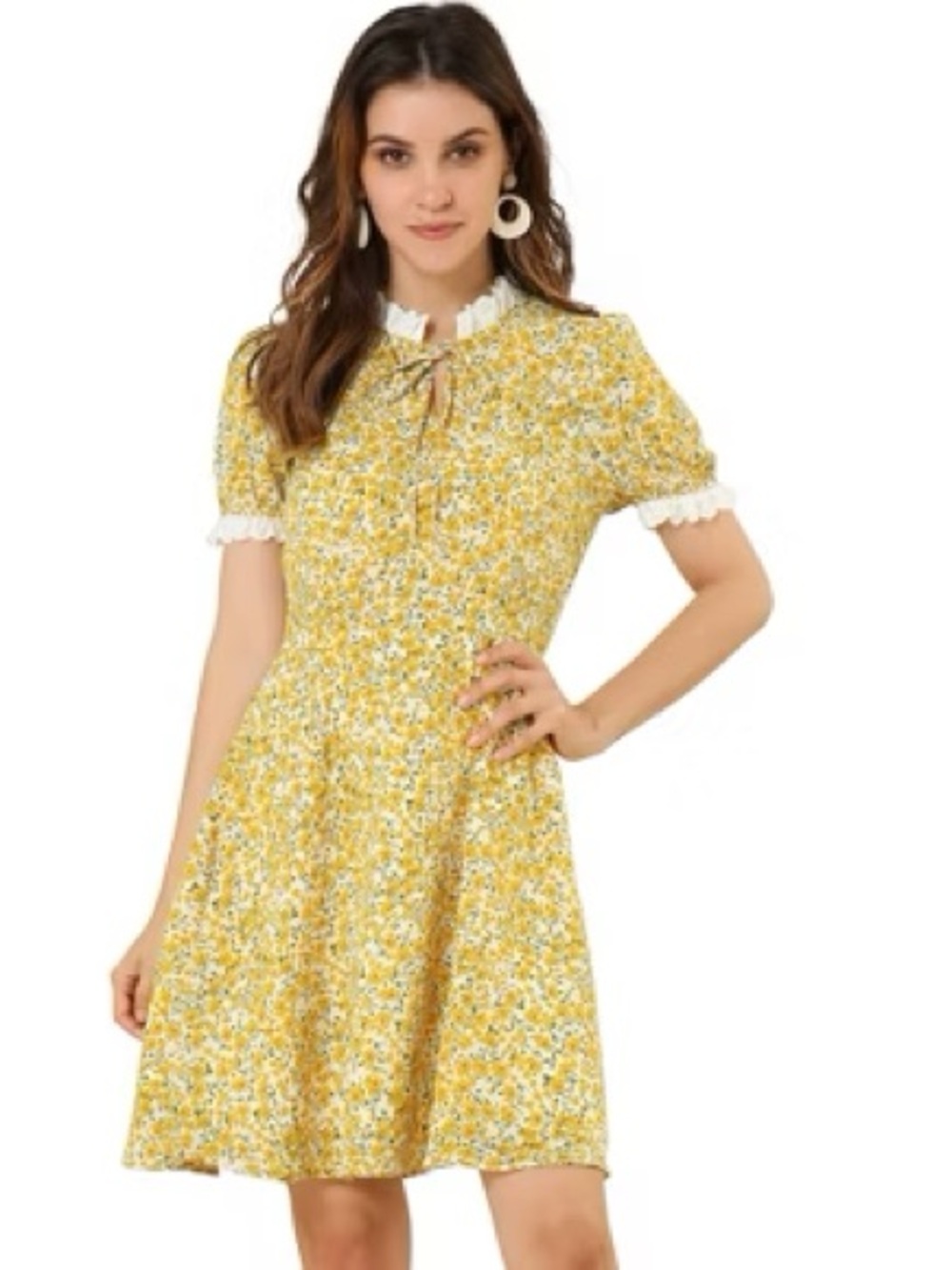 Allegra K Floral Yellow Dress XL